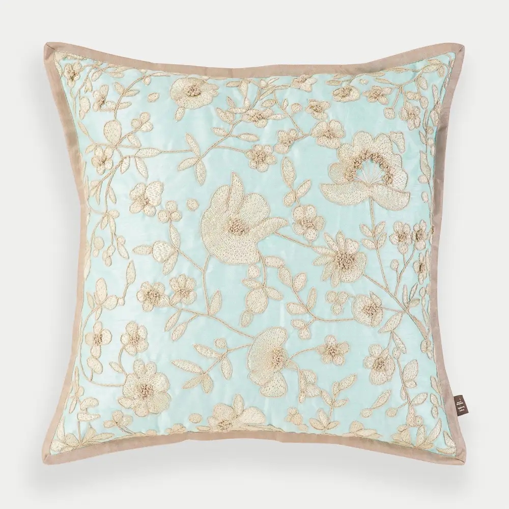 Blue Bloom Embroidered Cushion Cover