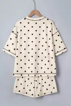 Drawstring Polka-Dot Tee and Shorts Matching Set