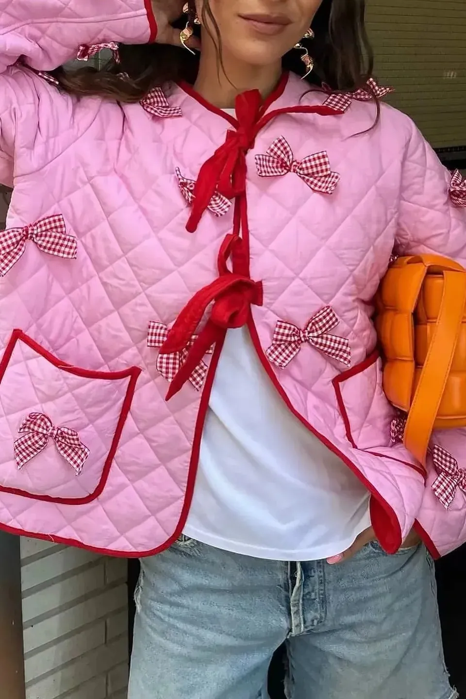 Round-Neck Bow Casual Jacket