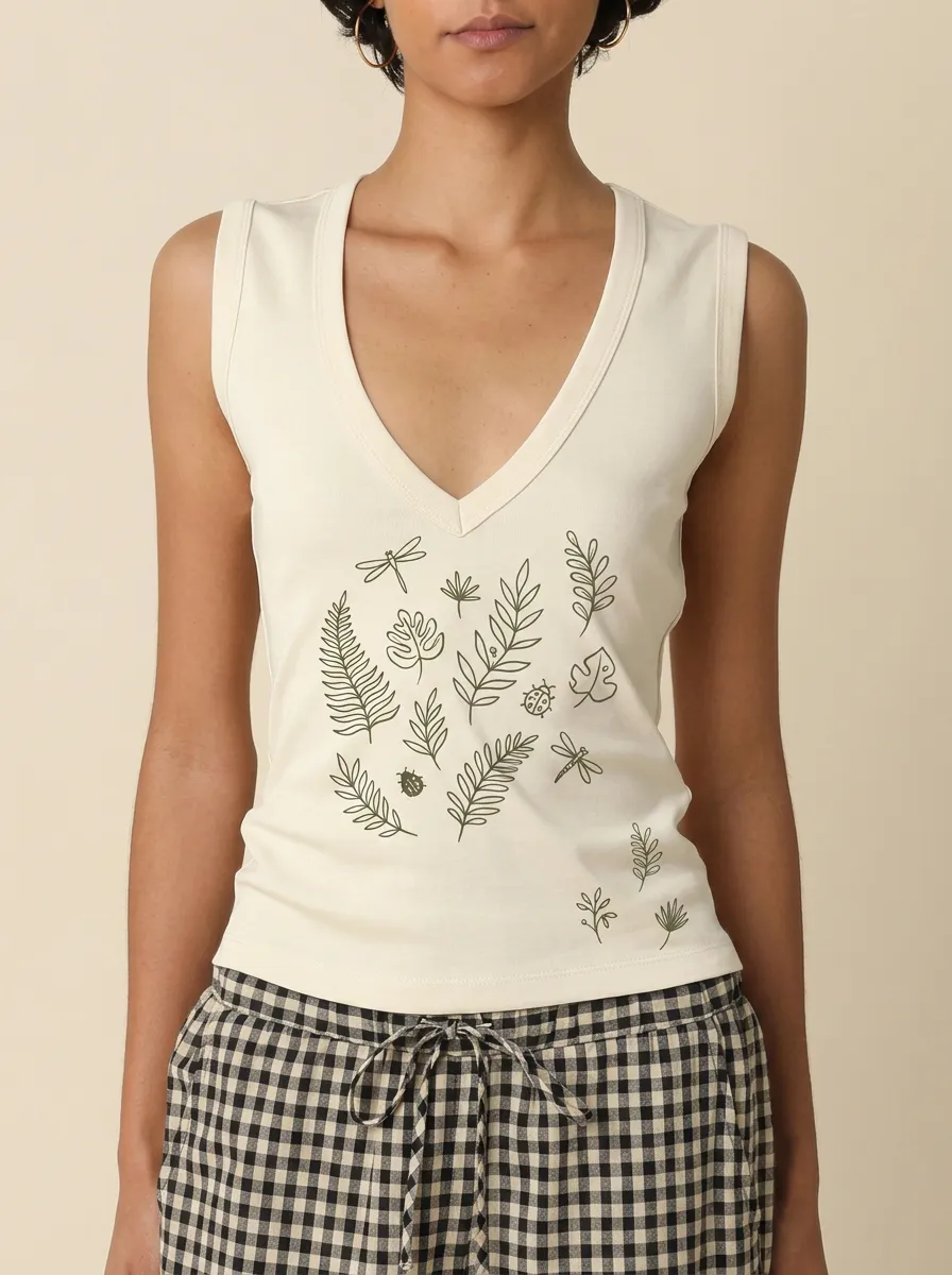 Women's Nature Lover Botanical Dragonfly Ladybug Printed Tank Top