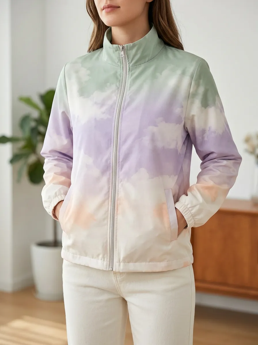 Women's Modern Pastel Sky Cloud Zip-up Jacket