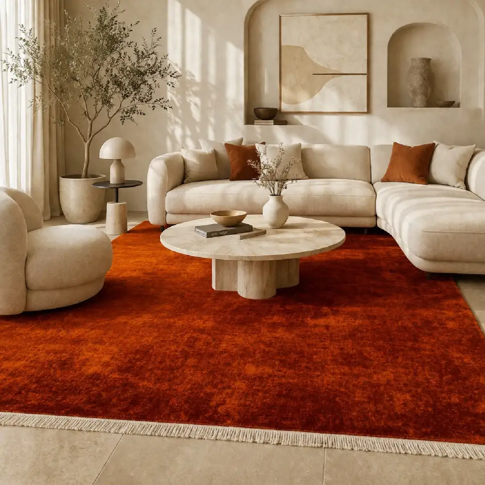 Hand-Loomed Wool Fringe Square Carpet