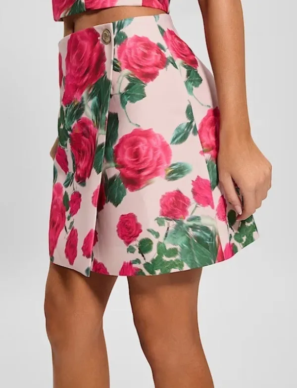 Printed Floral Button Closure Skirt