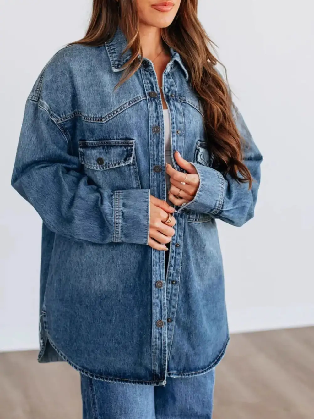 Snap Down Dropped Shoulder Jacket Effortless Outfit Layer