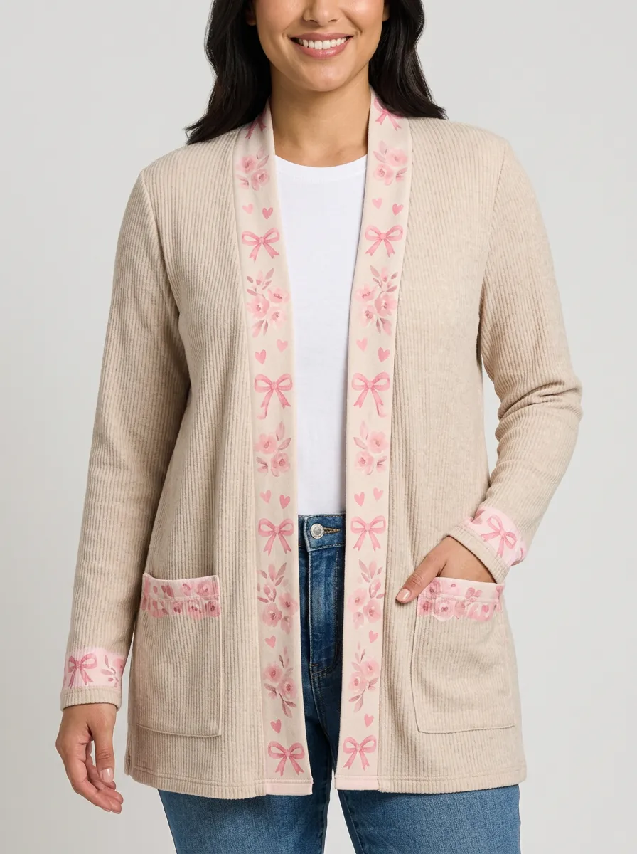 Women's Breast Cancer Awareness Pink Ribbon Floral Printed Cardigan