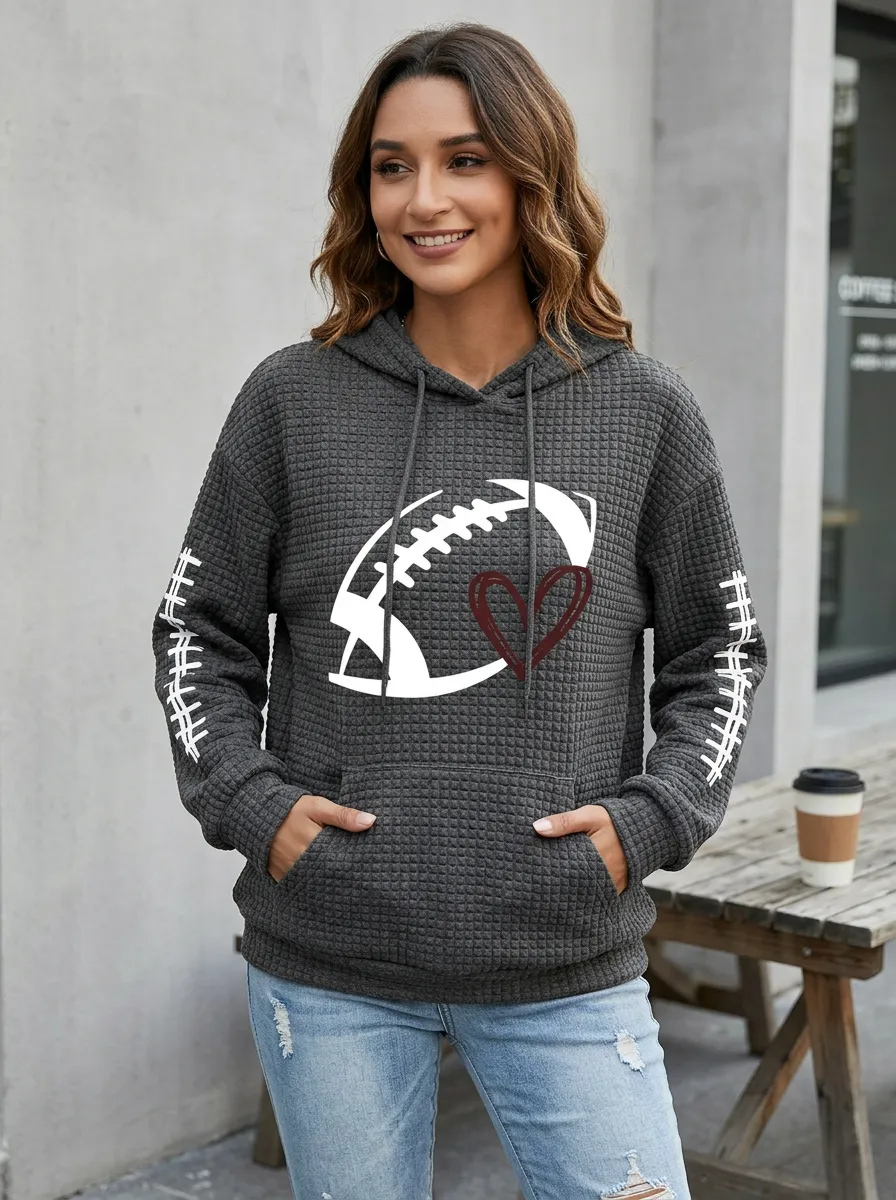 Women's Football Lover Heart Graphic Sleeve Printed Hoodie