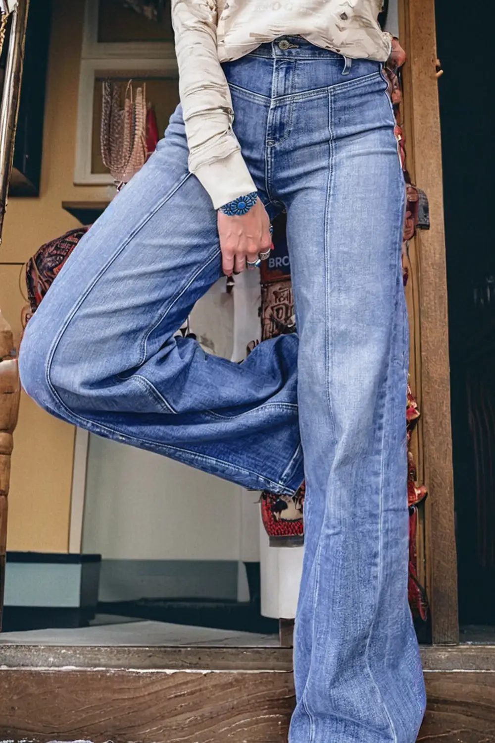 Button Front Clean Denim Jeans