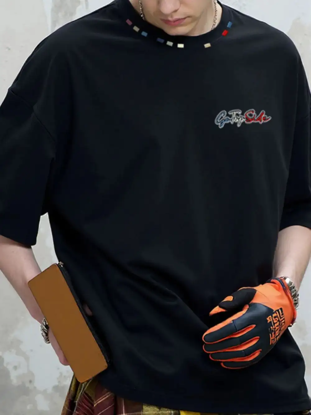 Embroidered Crew Neck Half Sleeve Tee