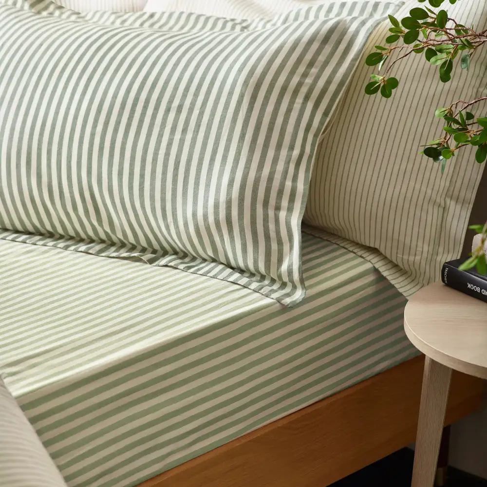 Peaceful Bedroom Reversible Stripe Cotton Duvet Cover Set