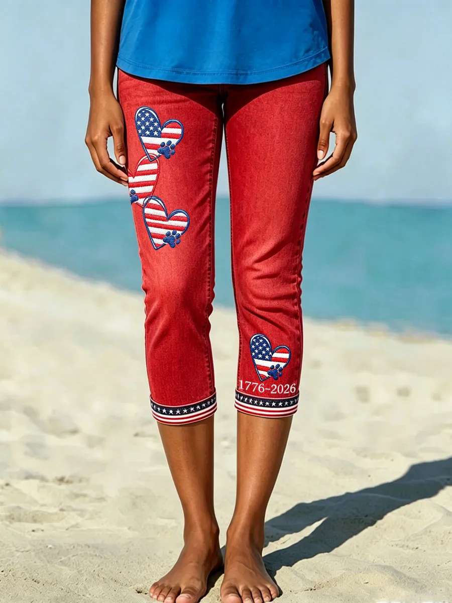 Women's American Paw Print Denim Pattern Leggings