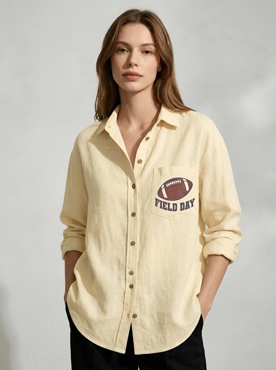 Women's American Football Field Day Printed Linen Shirt