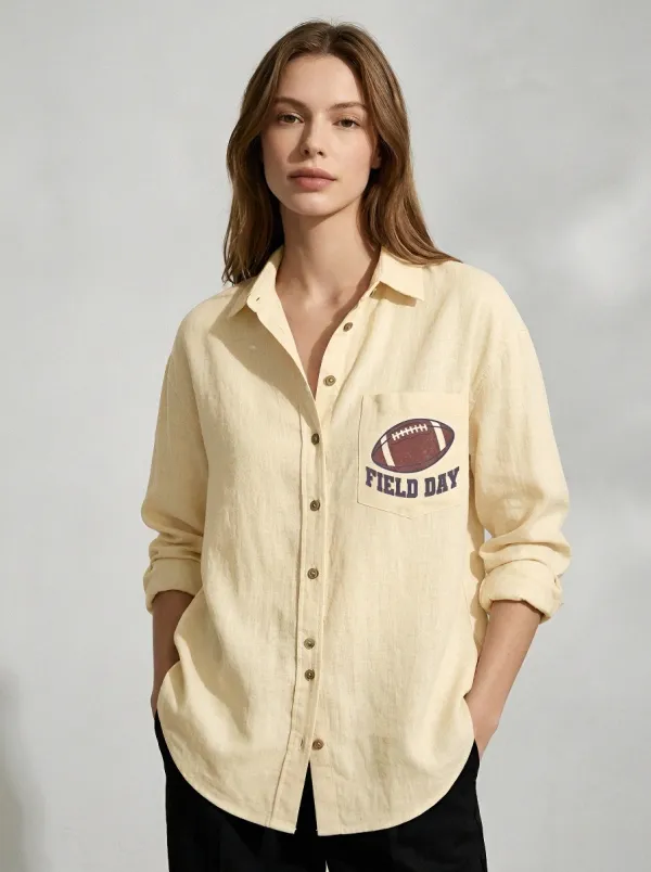 Women's American Football Field Day Printed Linen Shirt