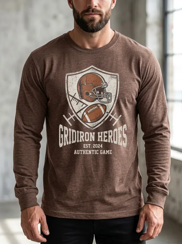 Men's American Football Gridiron Heroes Helmet Printed Long Sleeve T-Shirt
