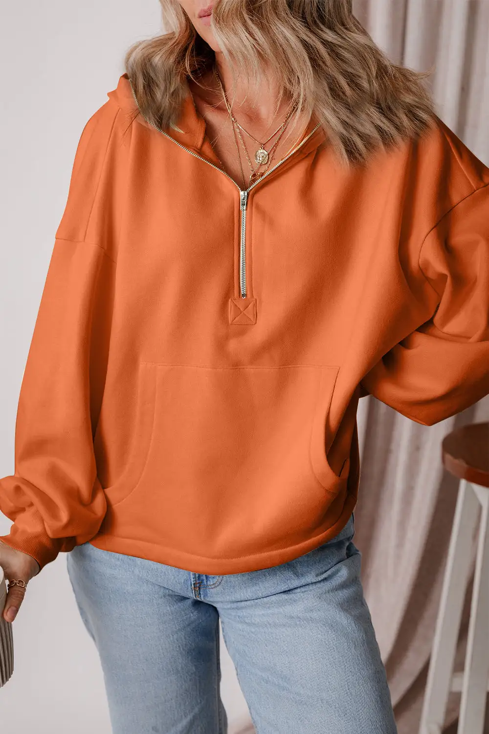 Half-Zip Pocketed Hoodie