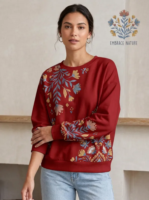 Women's Nature Lover Boho Floral Printed Sweatshirt