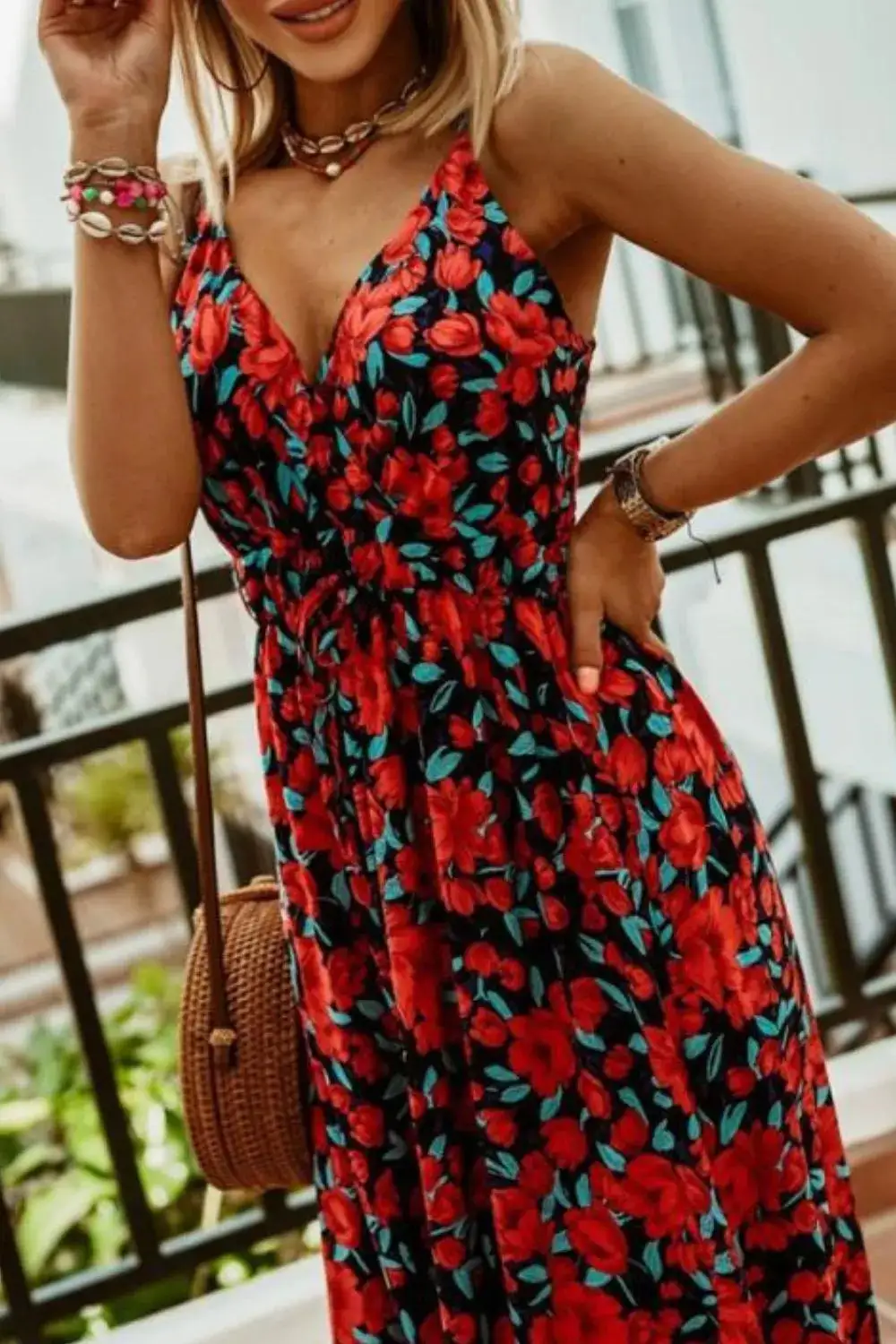 Classic Smocked Spaghetti-Strap Printed Maxi Dress