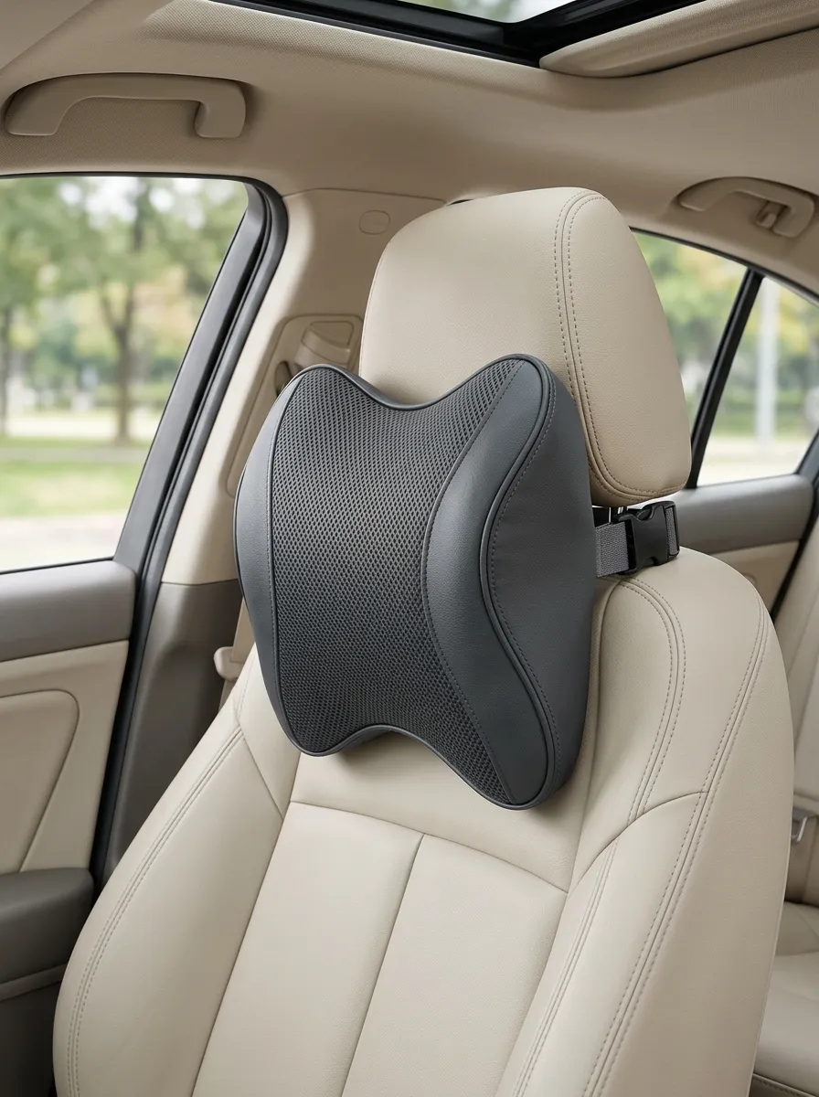 Ergonomic Mesh Leather-Texture Car Neck Pillow