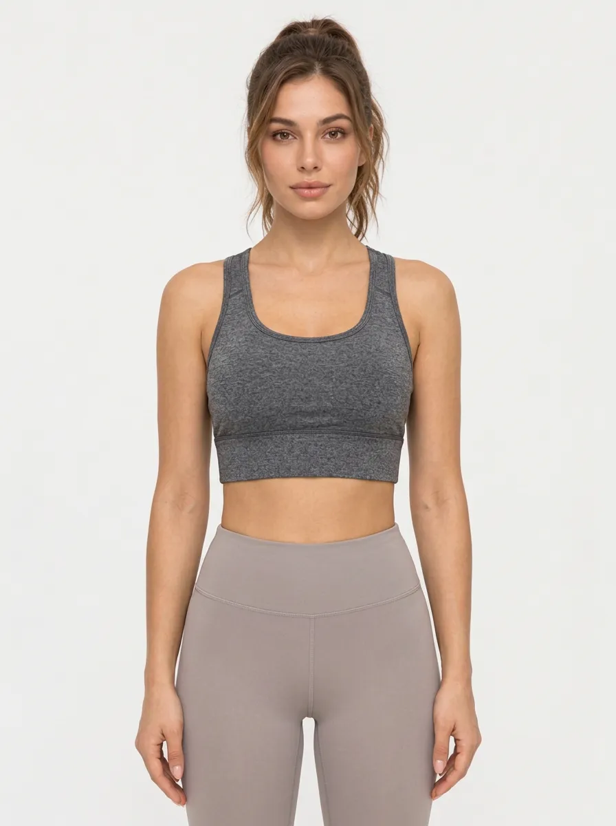 Women's Cross Back Sports Bra with Grey Detail