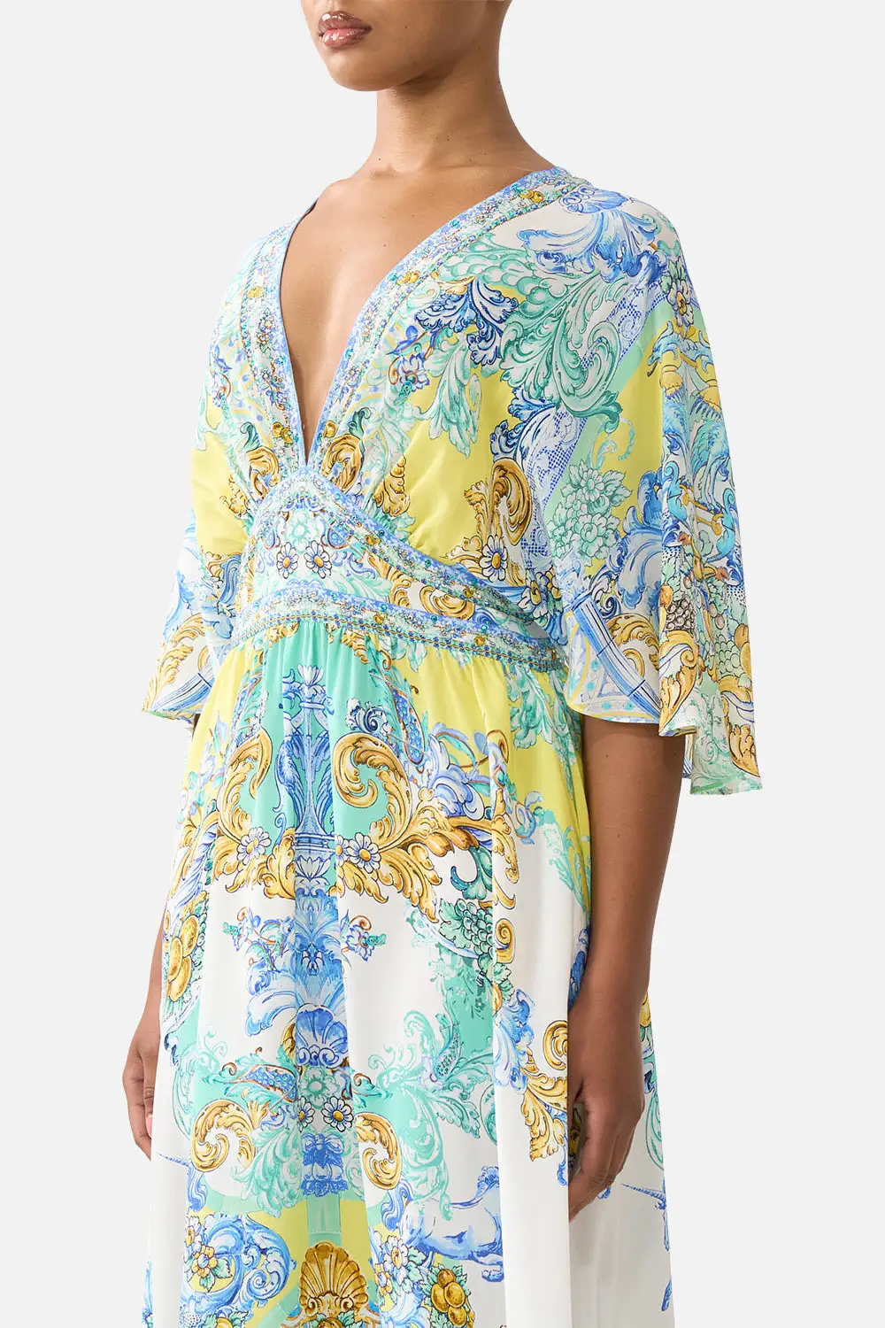 Waisted Dress with Hem Ruffle