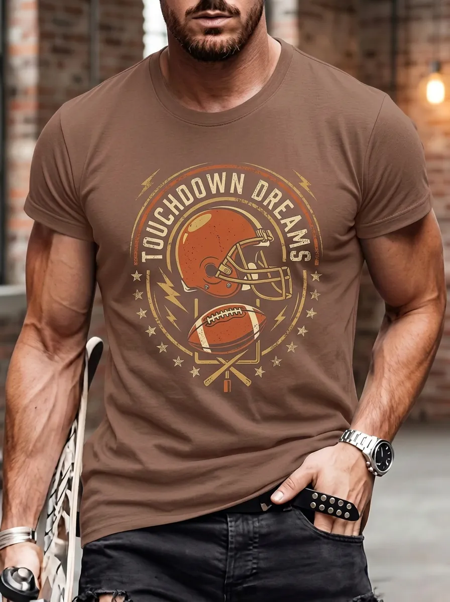 Men's Touchdown Dreams Football Helmet Printed T-Shirt