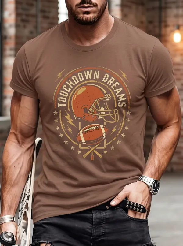 Men's Touchdown Dreams Football Helmet Printed T-Shirt
