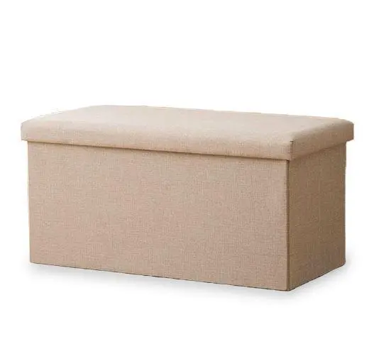 Lidded Rectangular Cotton Fabric Ottoman Laundry Hamper