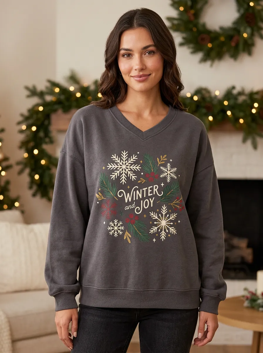Christmas Winter & Joy Snowflake Print Sweatshirt