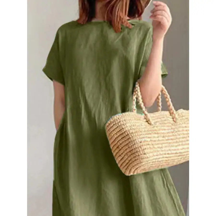 Full Size Casual Round Neck Midi Dress Plus Size