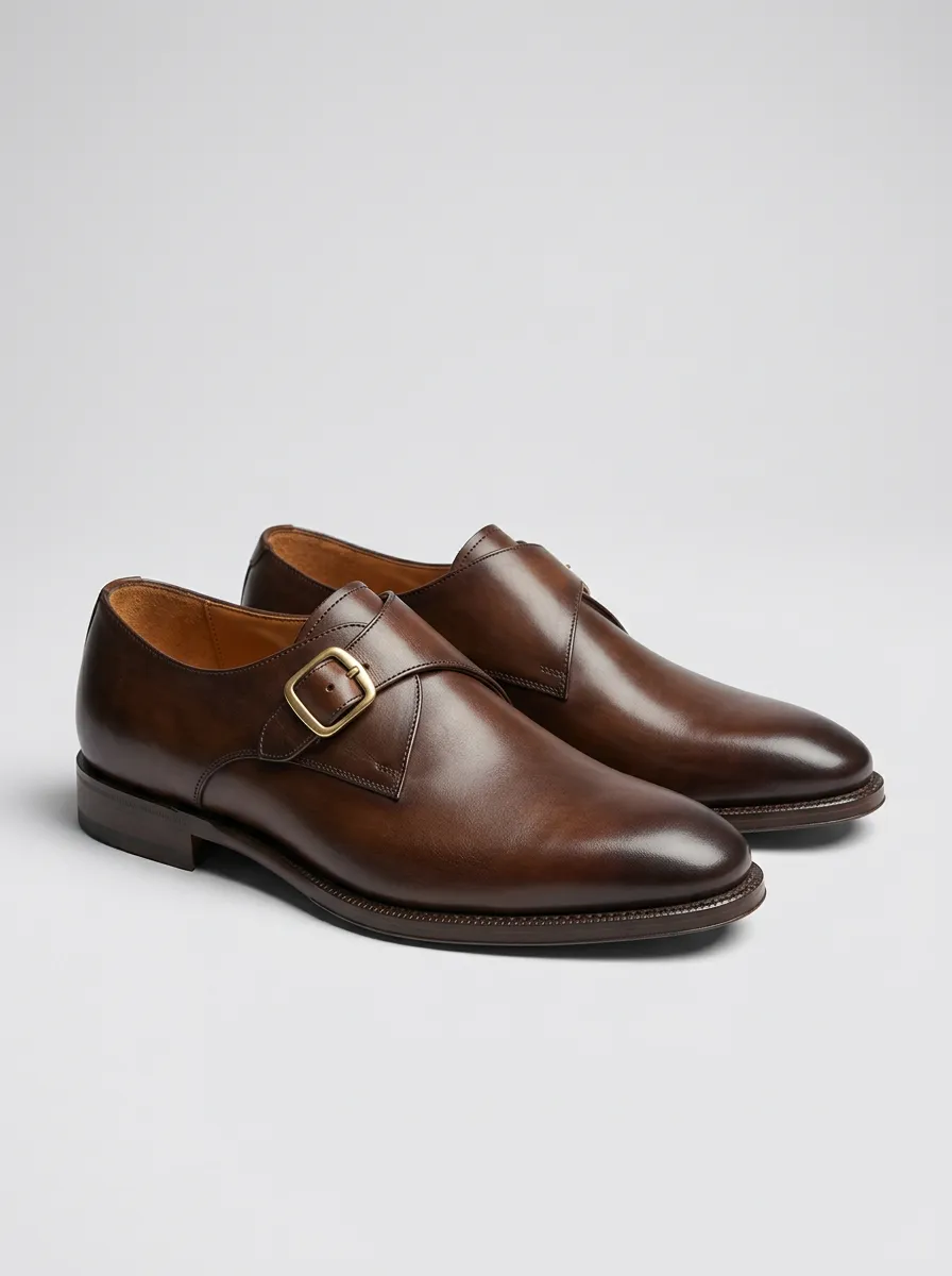Men's Streamlined Classic Leather Single Monk Strap Dress Shoes