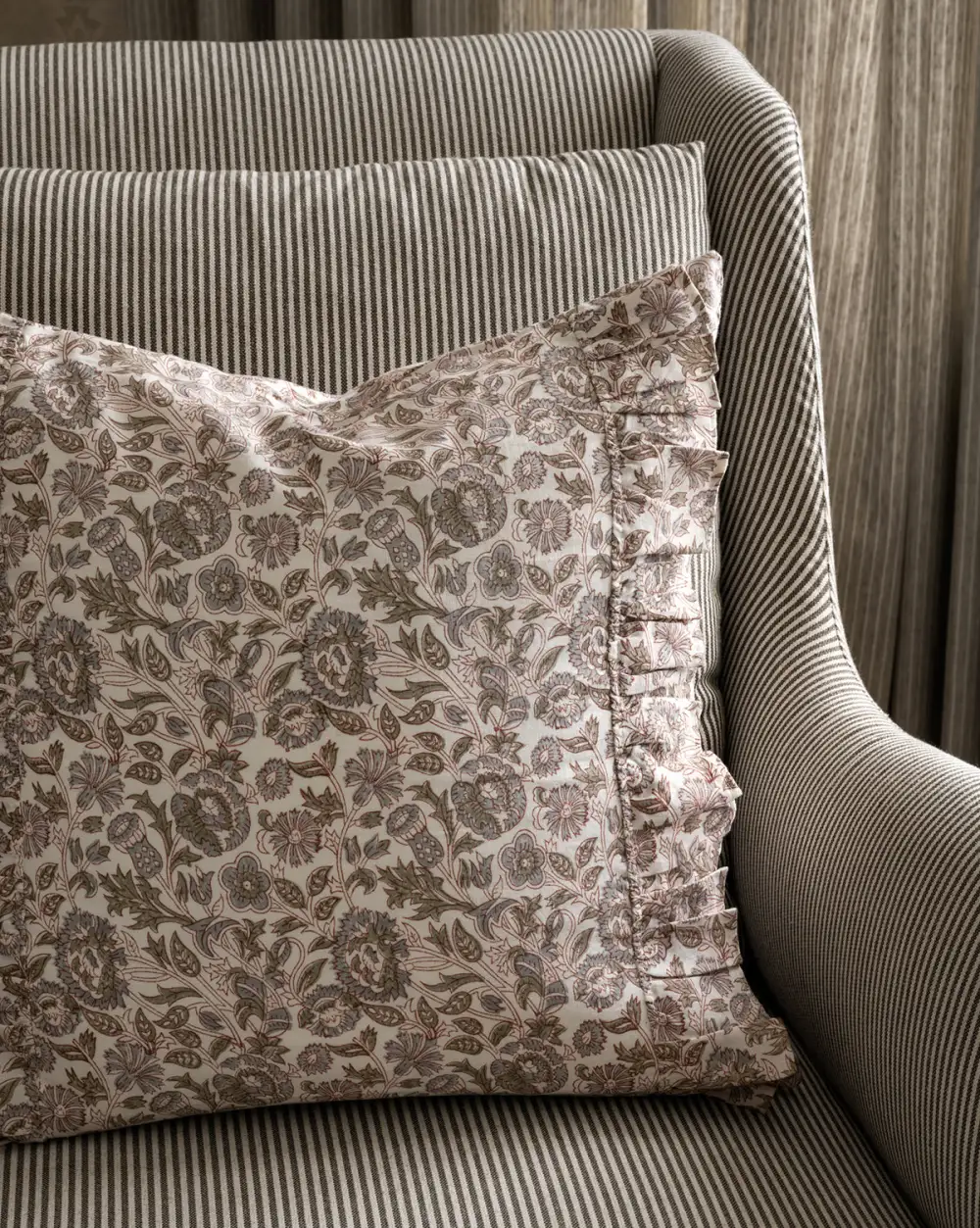 Floral Ruffled-Edge Pillow Cover