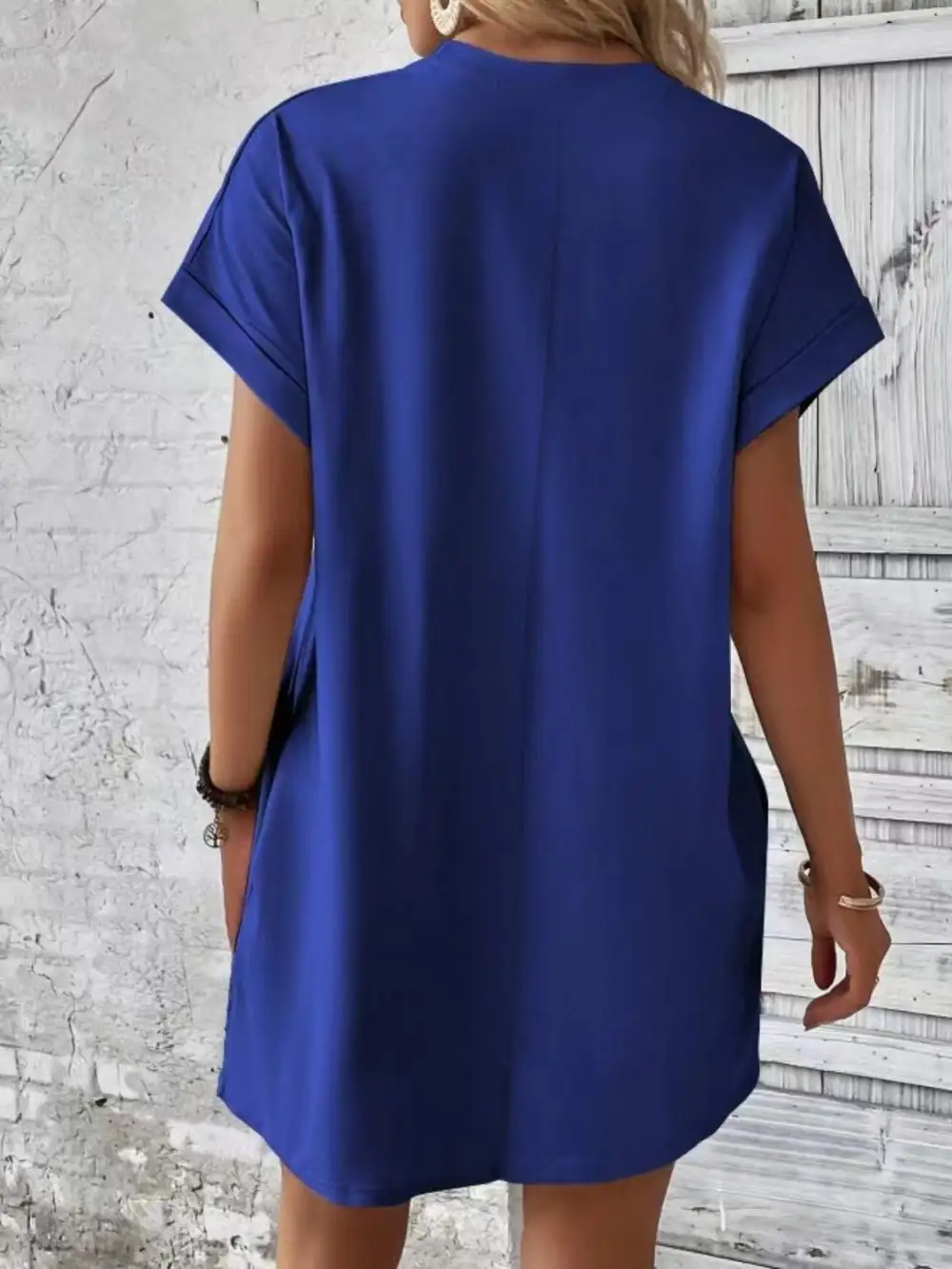 Round-Neck Short-Sleeve Cotton Casual Dress
