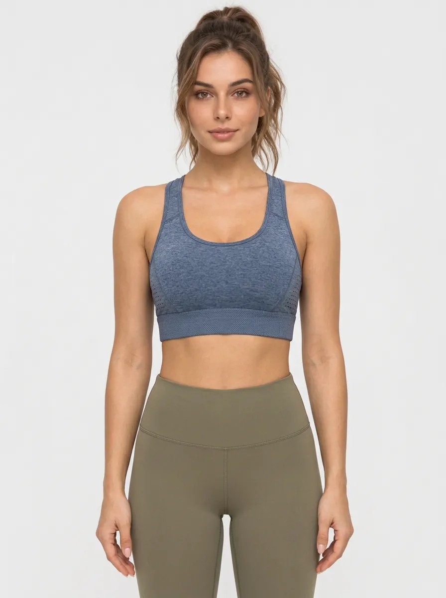 Women's Cross Back Sports Bra with Blue Printed Detail