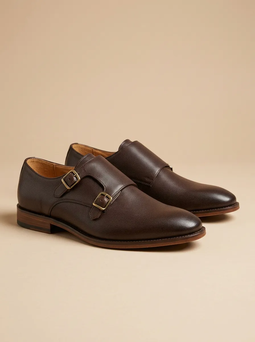 Men's Business Formal Textured Double Monk Strap Leather Shoes