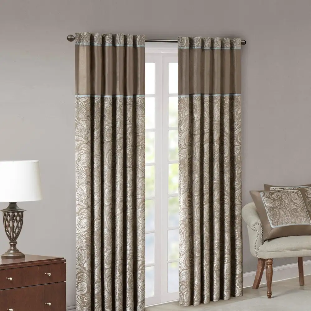 Faux Silk Paisley Back-Tab Classic Curtain Panel Pair