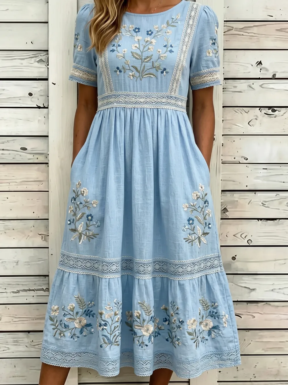 Women's Round-Neck Printed Short-Sleeve Dress
