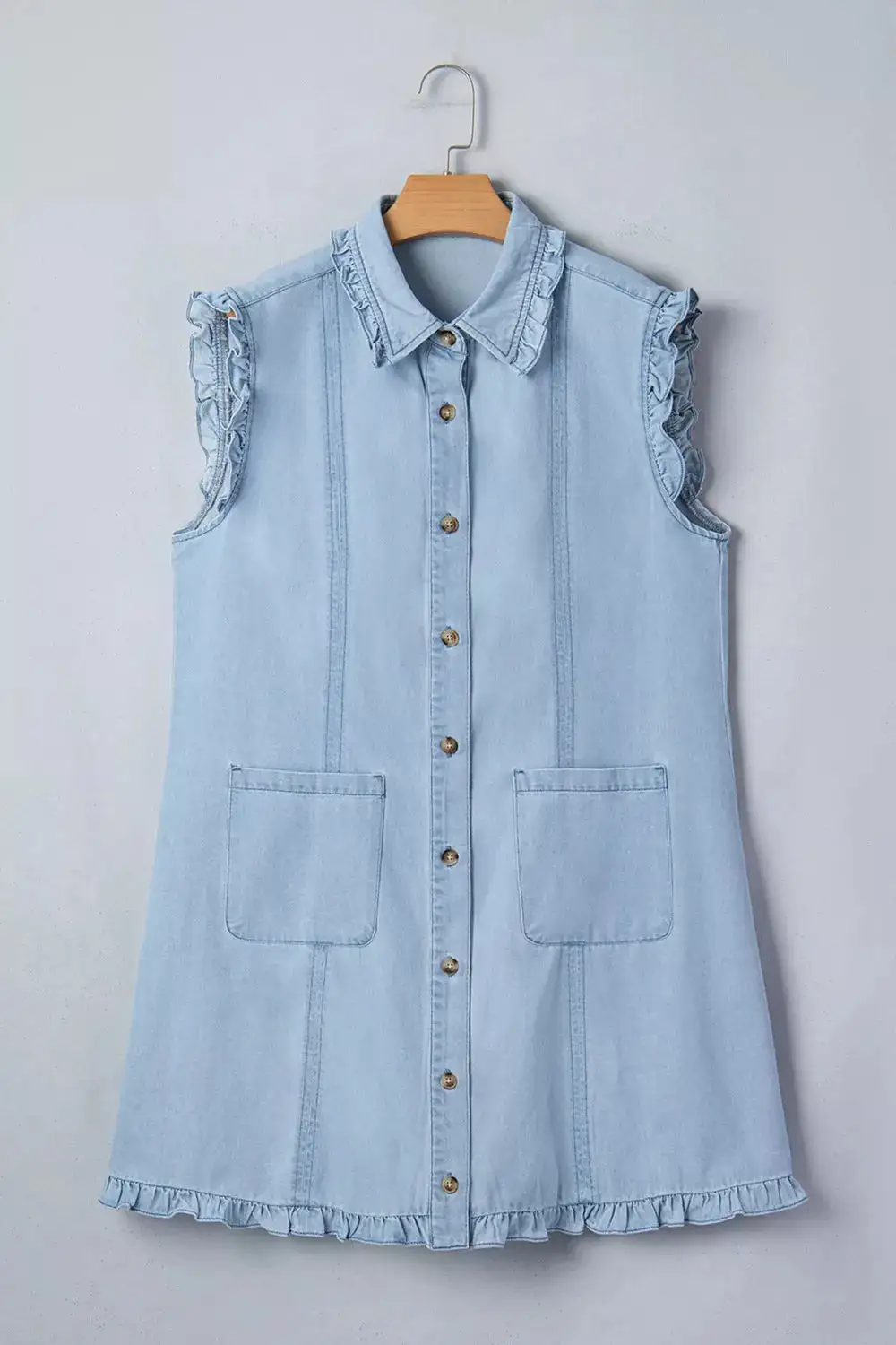 Denim Pocketed Ruffle Dress Casual