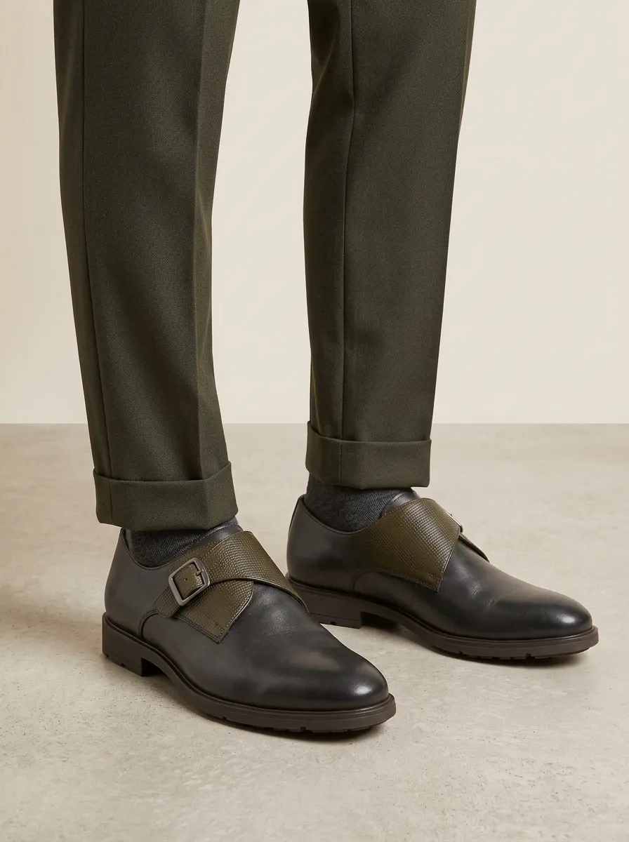 Men's Business Casual Textured Buckle Monk Strap Leather Shoes