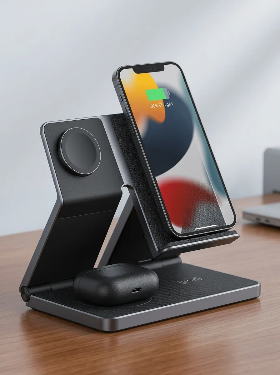 Compact 3-in-1 Foldable Wireless Charging Station