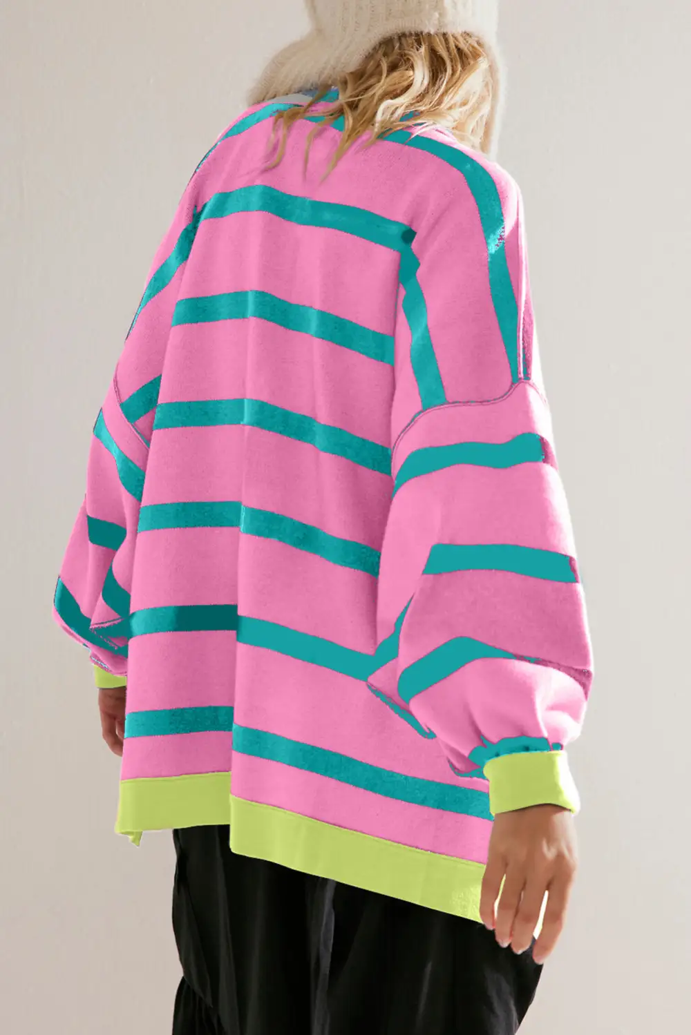 Open-Front Buttoned Drop-Shoulder Relaxed Cardigan