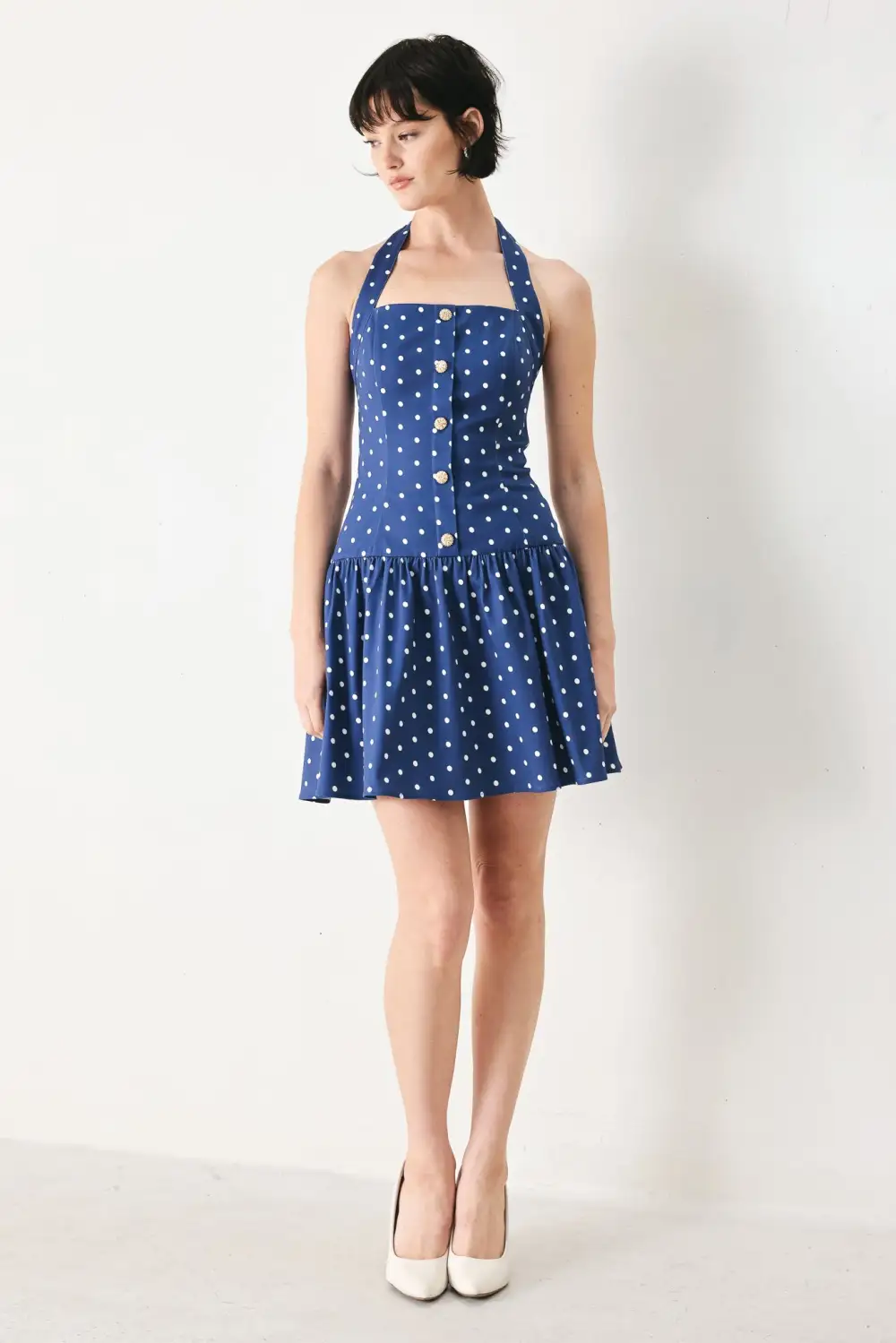 Halter Cotton Printed Mini Dress