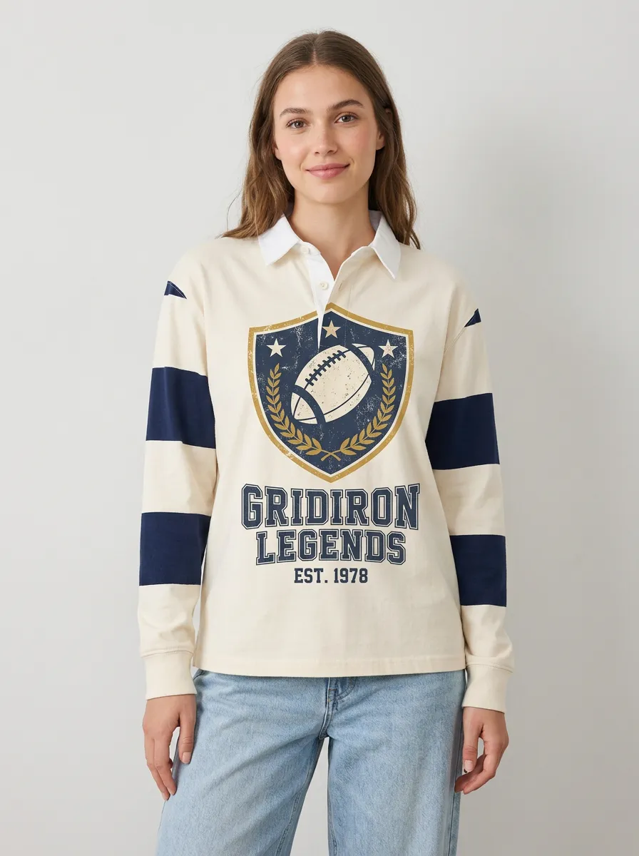 Women's American Football Gridiron Legends Shield Graphic Rugby Shirt