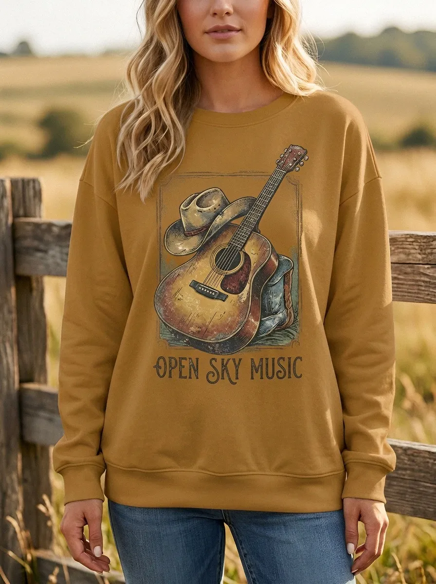 Western-Inspired Graphic Women's Country Music Long-Sleeve Shirt