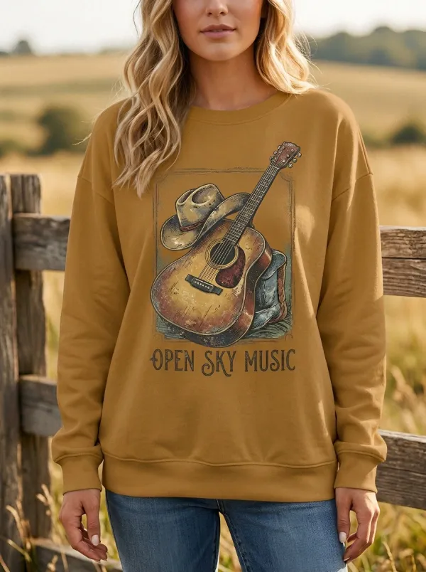 Western-Inspired Graphic Women's Country Music Long-Sleeve Shirt