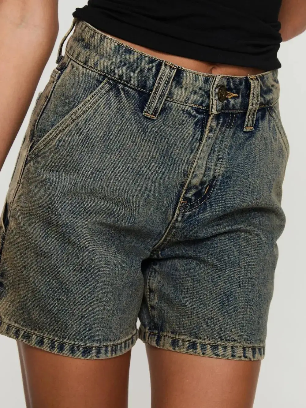 Washed High-Rise Denim Shorts