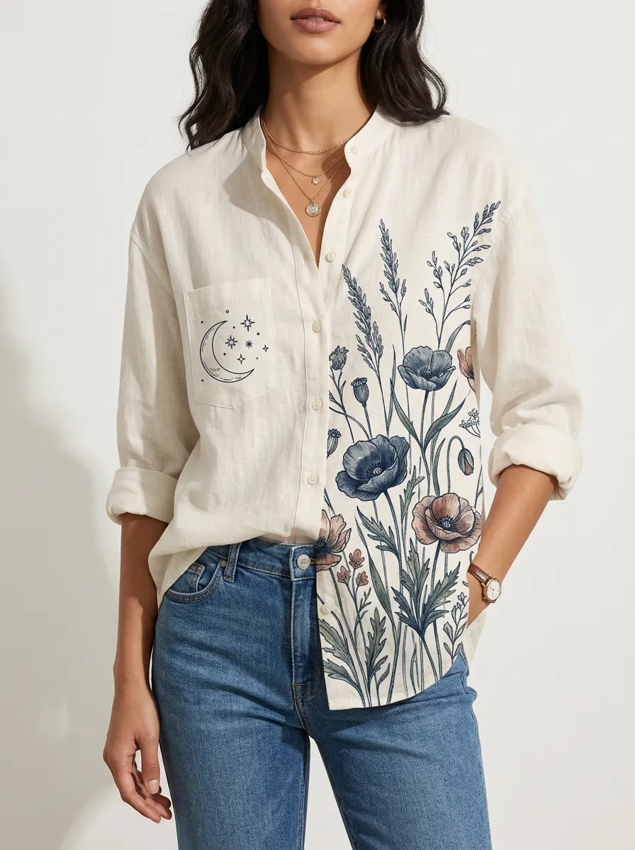 Botanical Moon Celestial Floral Shirt