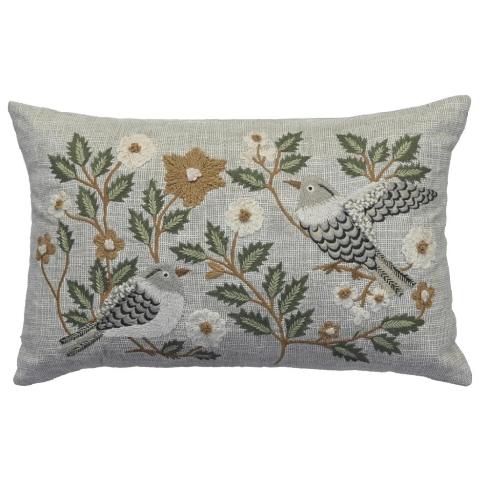 Embroidered Animal Motif Textured Cotton Decorative Cushion Cover