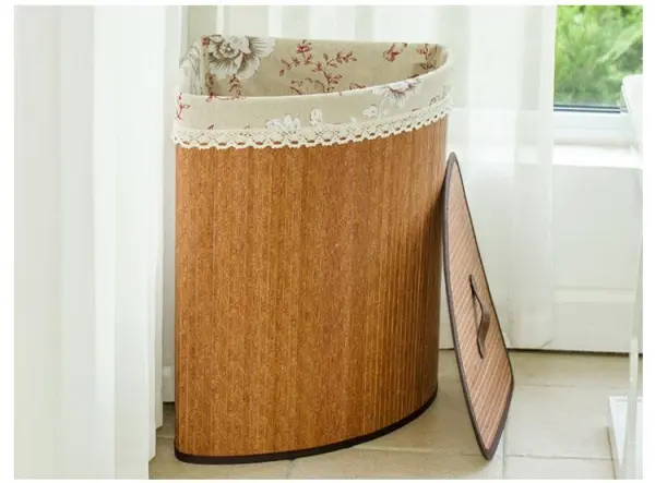 Foldable Corner Bamboo Cotton Laundry Hamper