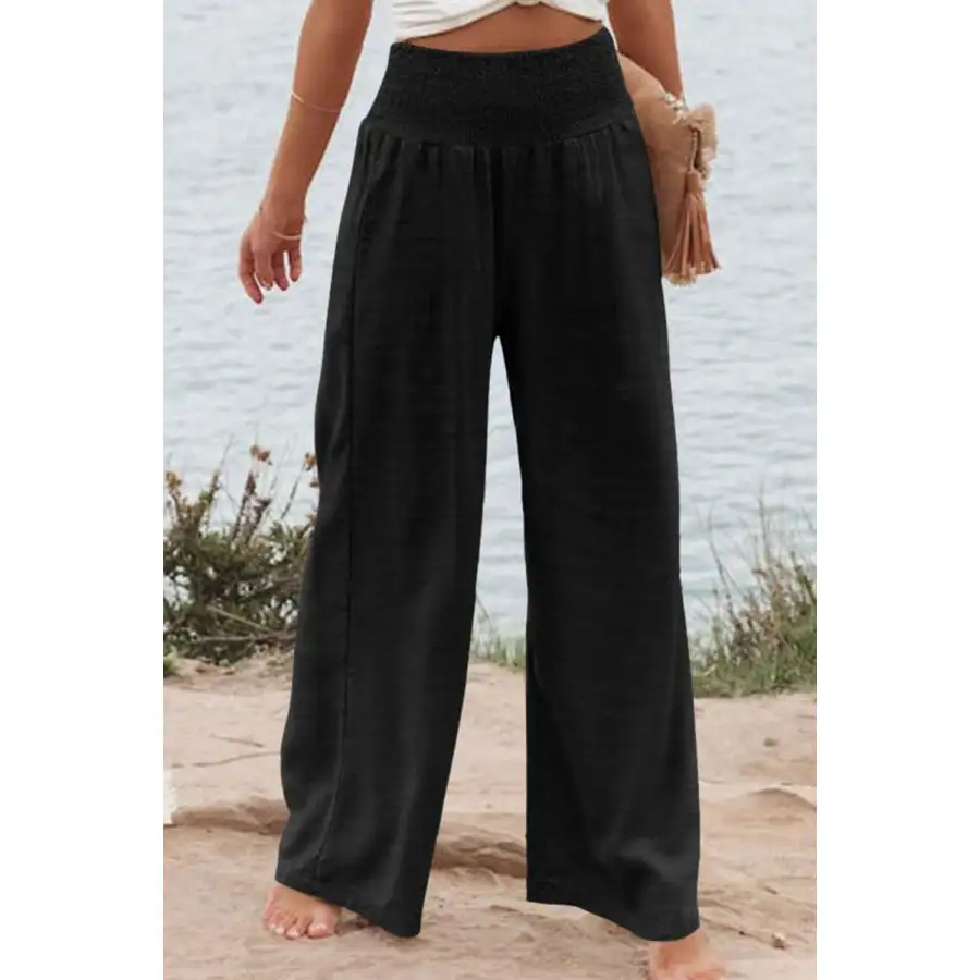 Plus Size Smocked High Waist Wide Leg Pants