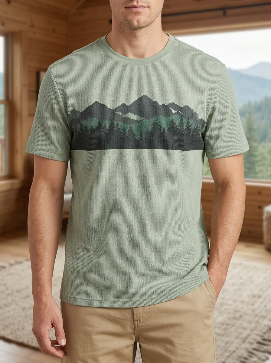 Men's Outdoor Nature Lover Mountain Forest Artistic Crew Neck T-Shirt