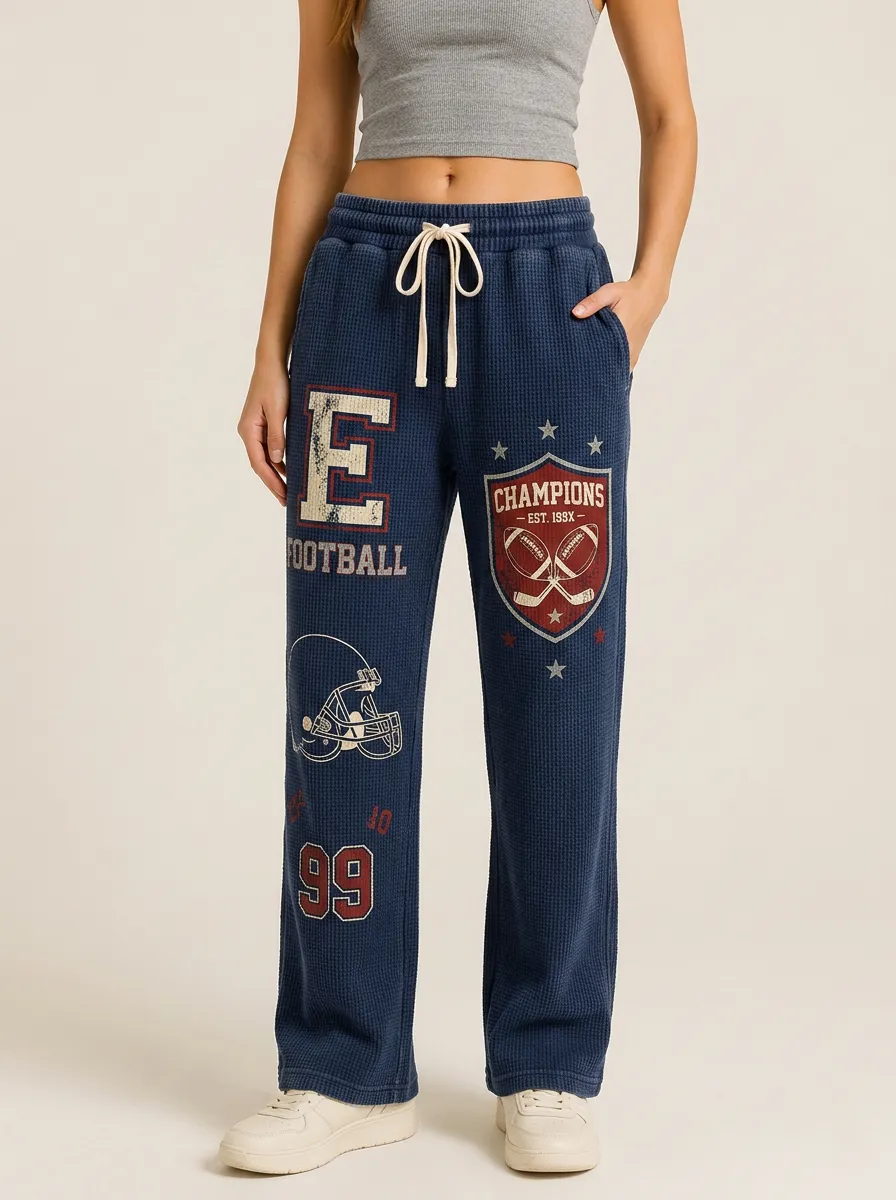 Women's Football Fan Champions Helmet Printed Waffle Sweatpants
